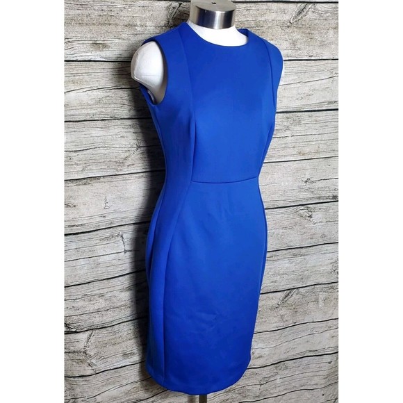 Calvin Klein Dresses & Skirts - Calvin Klein Womens Sheath Knee Length Dress Size 4 Blue Crew Neck Sleeveless